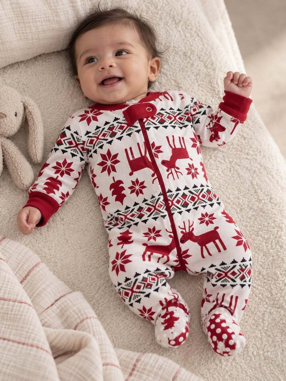 Hanna Andersson Baby 0-3M Organic Cotton Christmas Reindeer Footed Pajamas